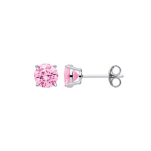 6mm Pink Round 925 Sterling Silver Stud Earrings (Pack of 5)