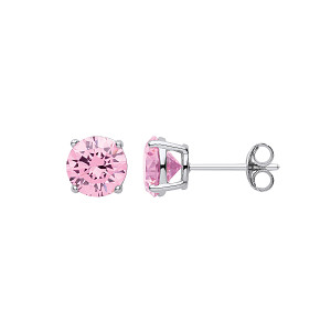 7mm Pink Round 925 Sterling Silver Stud Earrings (Pack of 3)