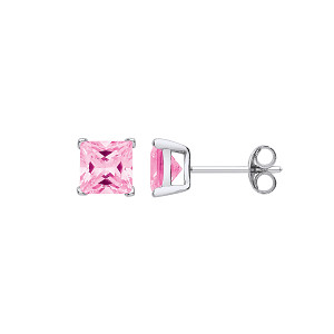 6mm Pink Square 925 Sterling Silver Stud Earrings (Pack of 5)