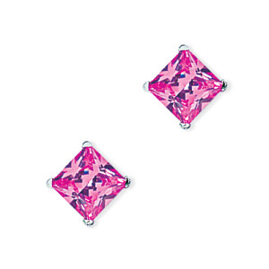 7mm Pink Square 925 Sterling Silver Stud Earrings (Pack of 5)