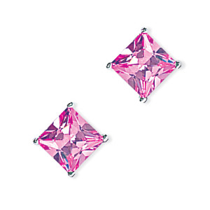 8mm Pink Square 925 Sterling Silver Stud Earrings