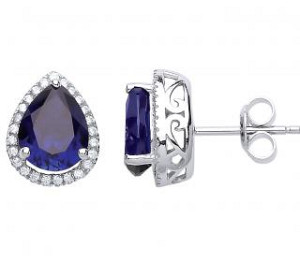925 Sterling Silver Cubic Zirconia Creative Sapphire Pear Drop Studs